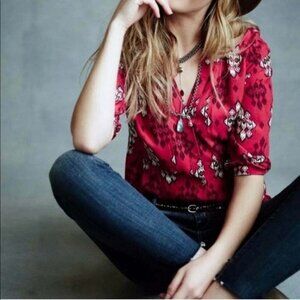 Maeve Anthropologie Womens Multicolor Boho Artsy Woodland Walk Blouse